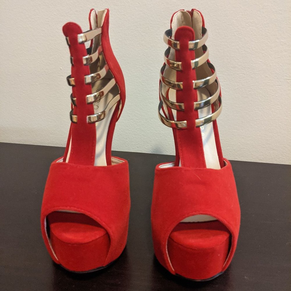 7.5 | from Amazon | Strappy Red Platform Stilettos